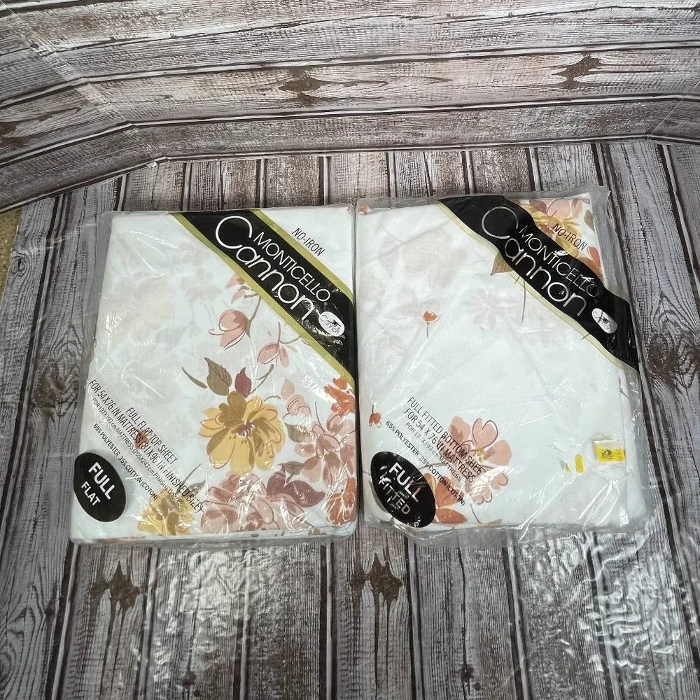 Vtg CANNON MONTICELLO Full Dbl Flat & Fitted Sheet Set Corry Brown Color Way NEW